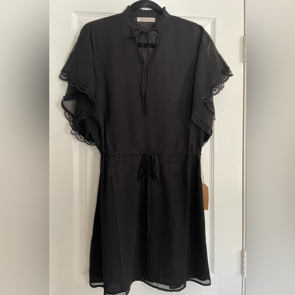 NEW Wanderlux Black Dress with Flutter Sleeve Lace